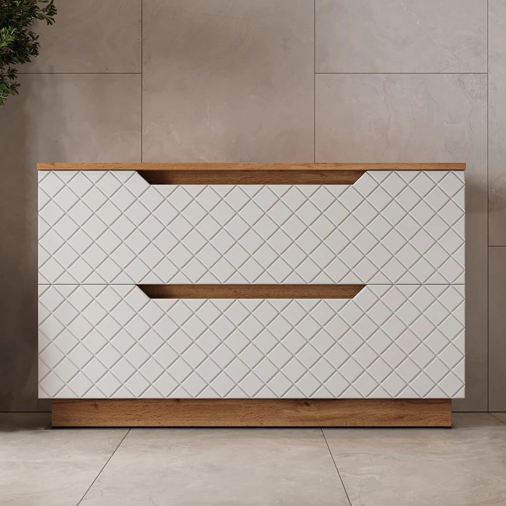 Mobile sottolavabo per bagno Lotta, Rovere/bianco con struttura in piastrelle, 99.4 x 62.5 cm con 2 cassetti