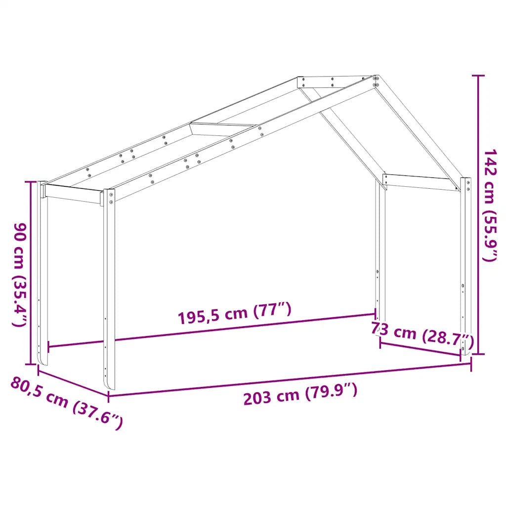 Tetto Letto Bambini Marrone Cera 203x80,5x142 cm Massello Pino