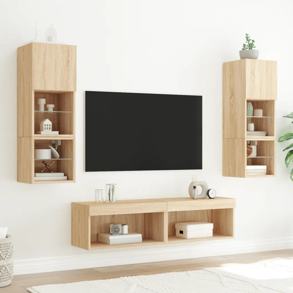 vidaXL Mobili TV a Muro con LED 6pz Rovere Sonoma Legno Multistrato