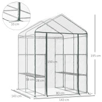 Serra da Giardino Esterno in PVC Trasparente, Serra da Balcone con Scaffali per Piante Orto 1.43 x 1.43 x 1.95m