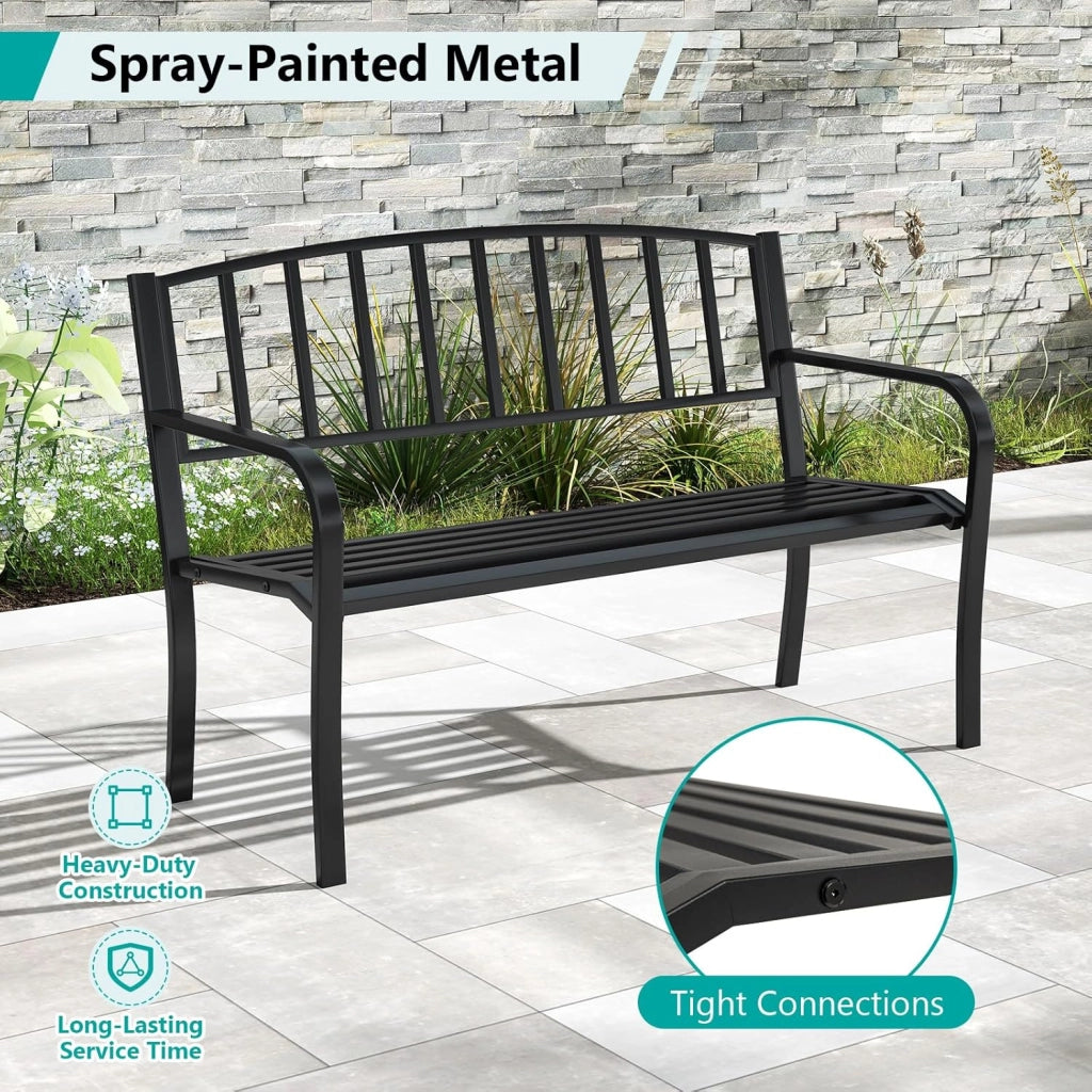 Panca da giardino in metallo, resistente alle intemperie, per 2 persone, panca da balcone con schienale e bracciolo, panca da balcone in metallo, portata fino a 300 kg, 127 x 59 x 85,5 cm