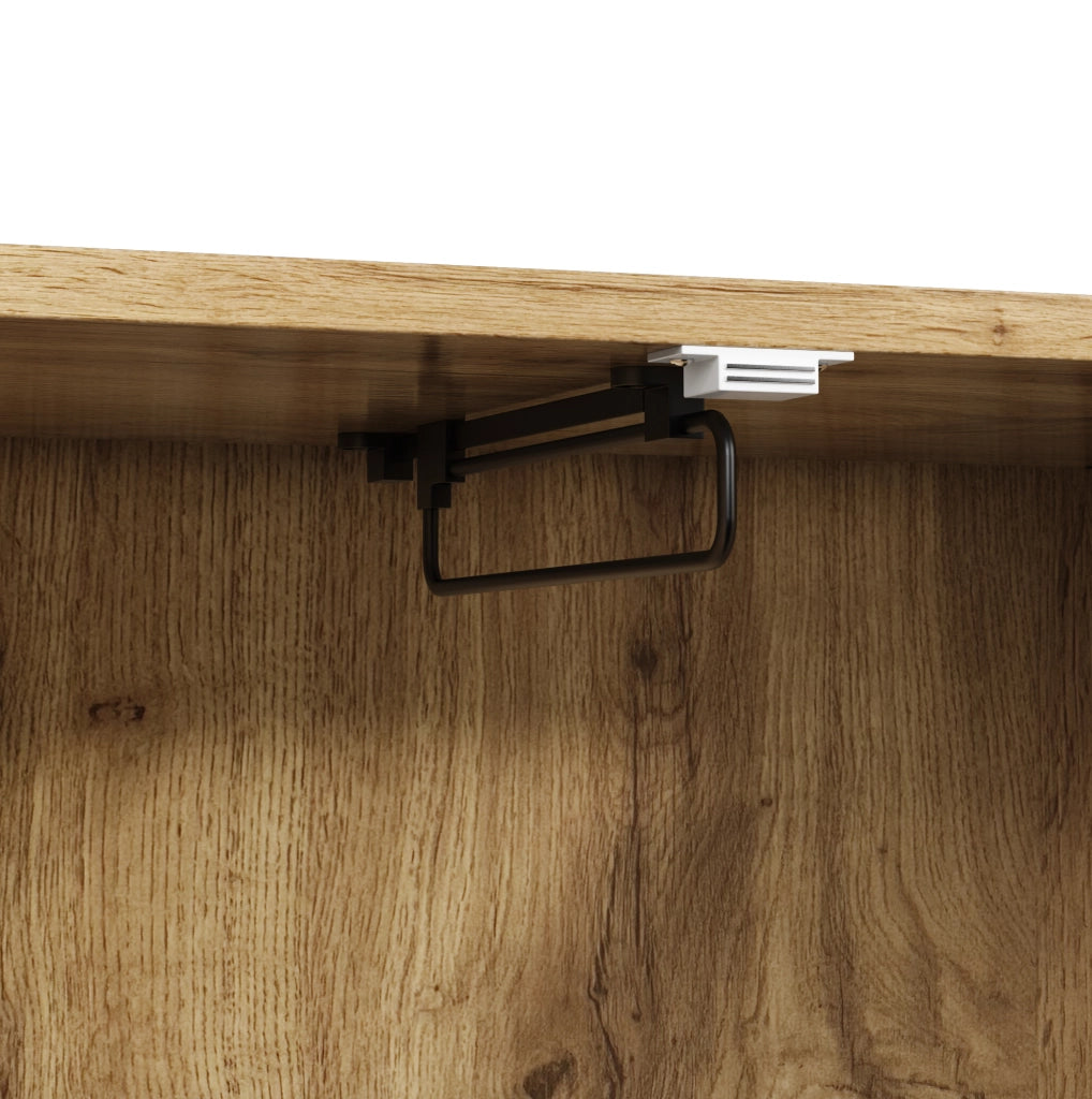 Guardaroba compatto 110x38x186 cm con appendiabiti estraibile e cassetti in MDF nero e naturale