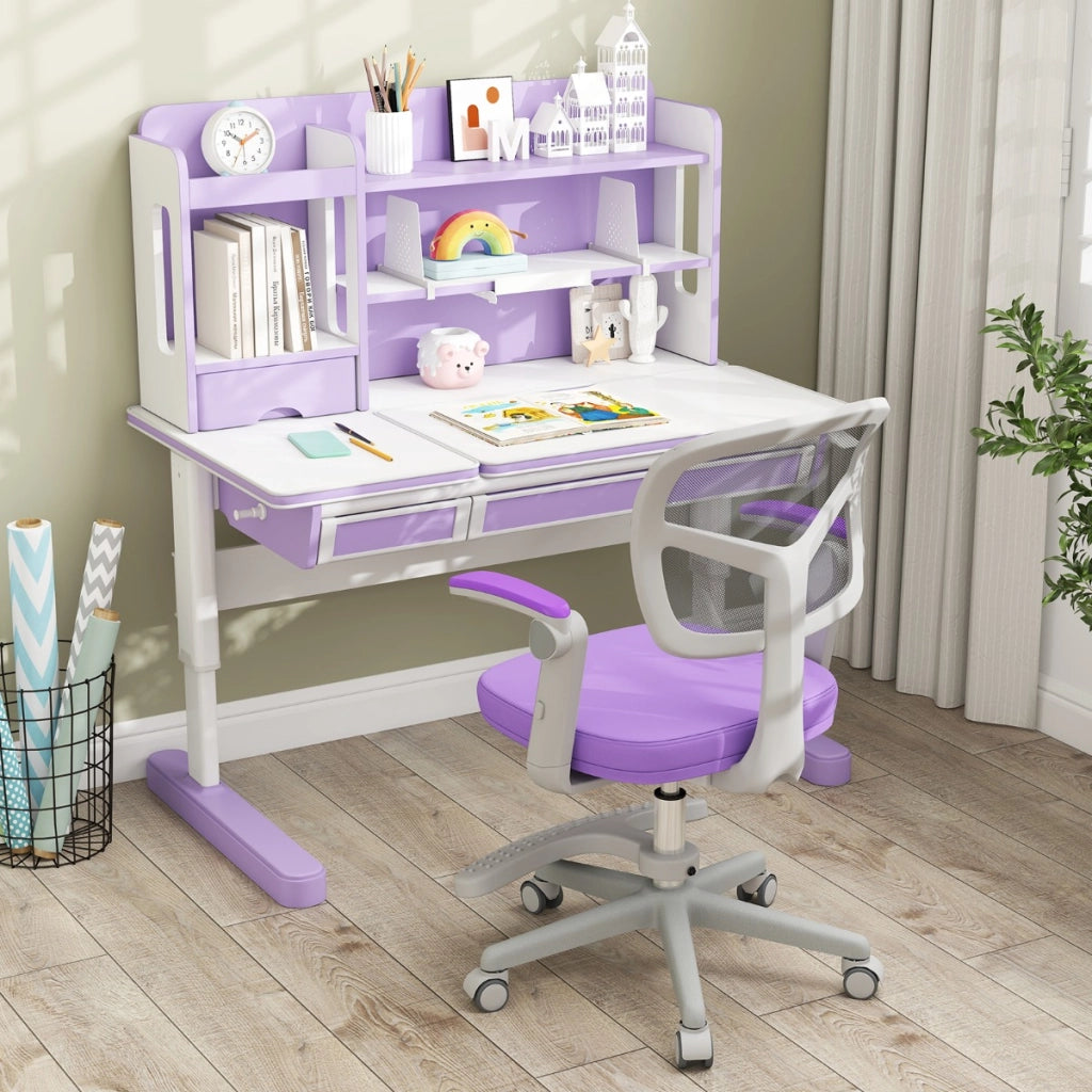 Sedia da studio con altezza regolabile da computer in rete, Sedia da scrivania per bambini ruote universali Viola