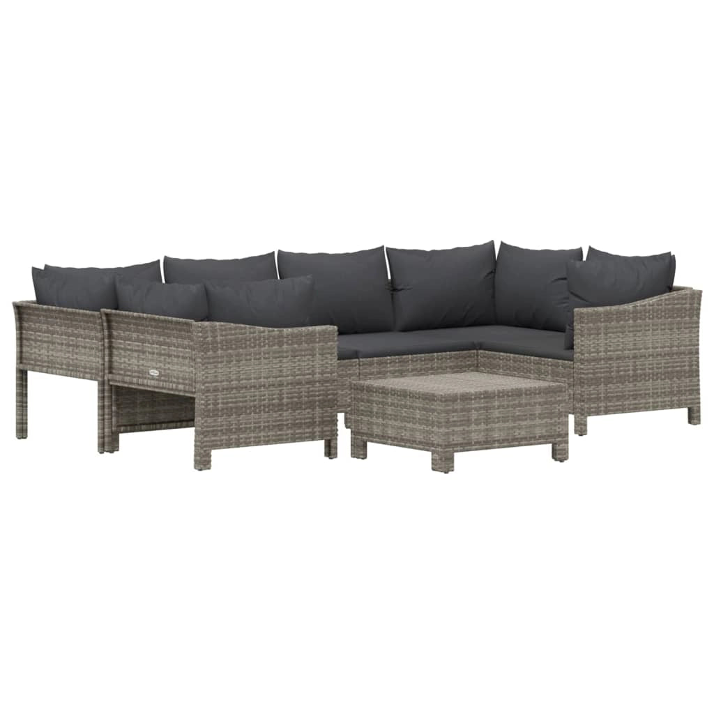 Set di mobili da giardino mobili da esterno 7 pezzi con cuscini resina intrecciata grigia 02_0017209