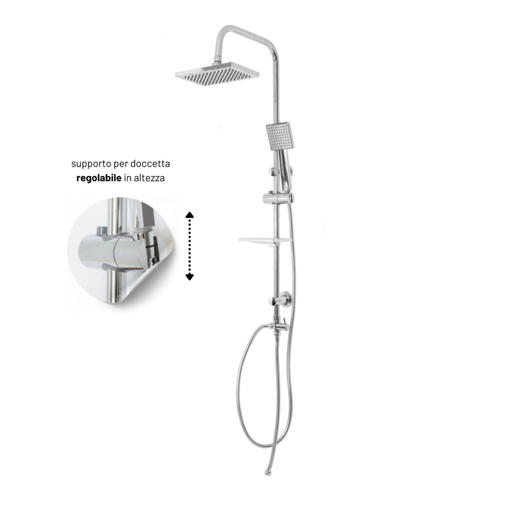 Colonna doccia attrezzata luna ottone cromato soffione e doccetta quadrati *** materiale staffe a parete ottone, pezzi 1