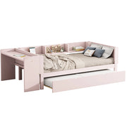 Letto per bambini 90x200 cm con letto estraibile; scrivania e ripiani; legno e MDF; rosa