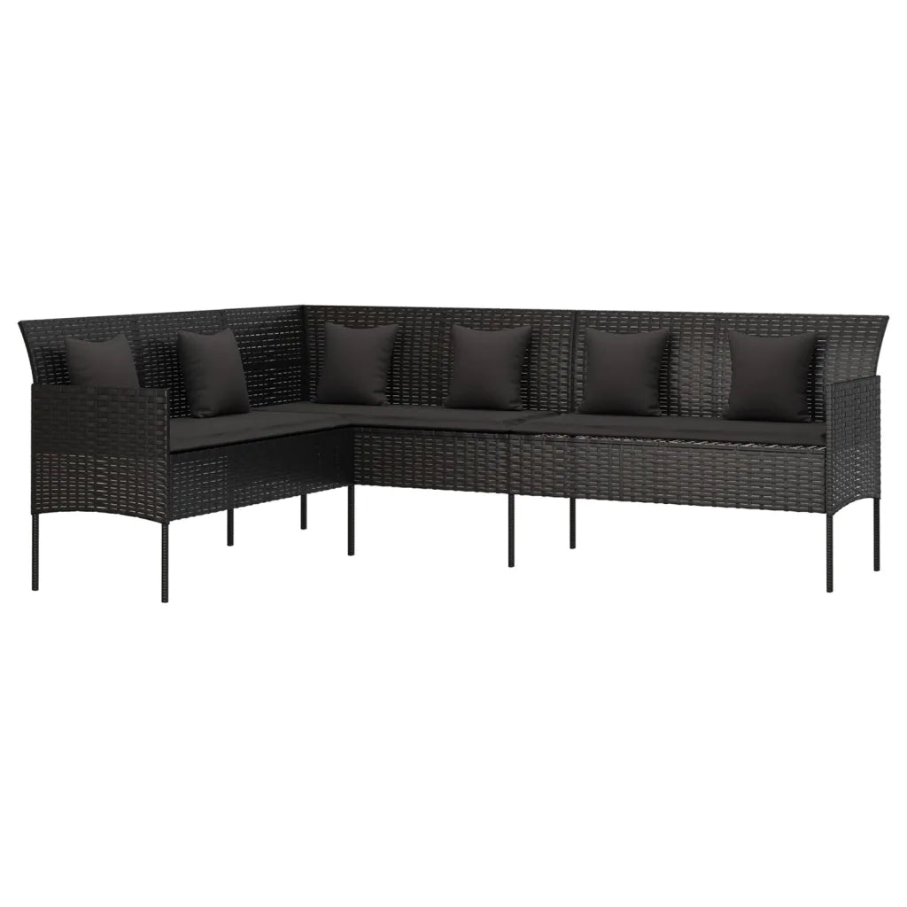 Divano da Giardino a L con Cuscini-Sofa da Giardino-Divano da esterno Nero in Polyrattan 727902