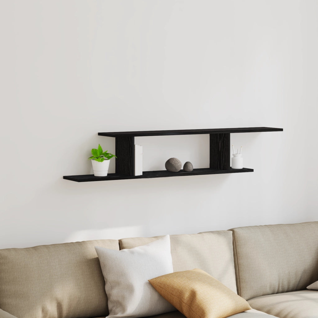 Mensola TV da parete  nera in rovere 125x18x23 cm in legno ingegnerizzato