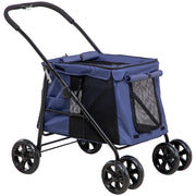 Carrello per Cani Pieghevole con Cuscini e Tasche ¨C zephmum ¨C 102x62x105, Blu