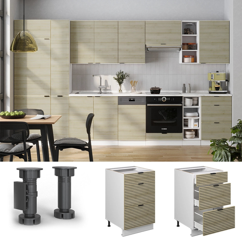 Mobiletto base per cucina Fame-Line Pannello in quercia/Bianco 50 cm, PL Marmo Vicco