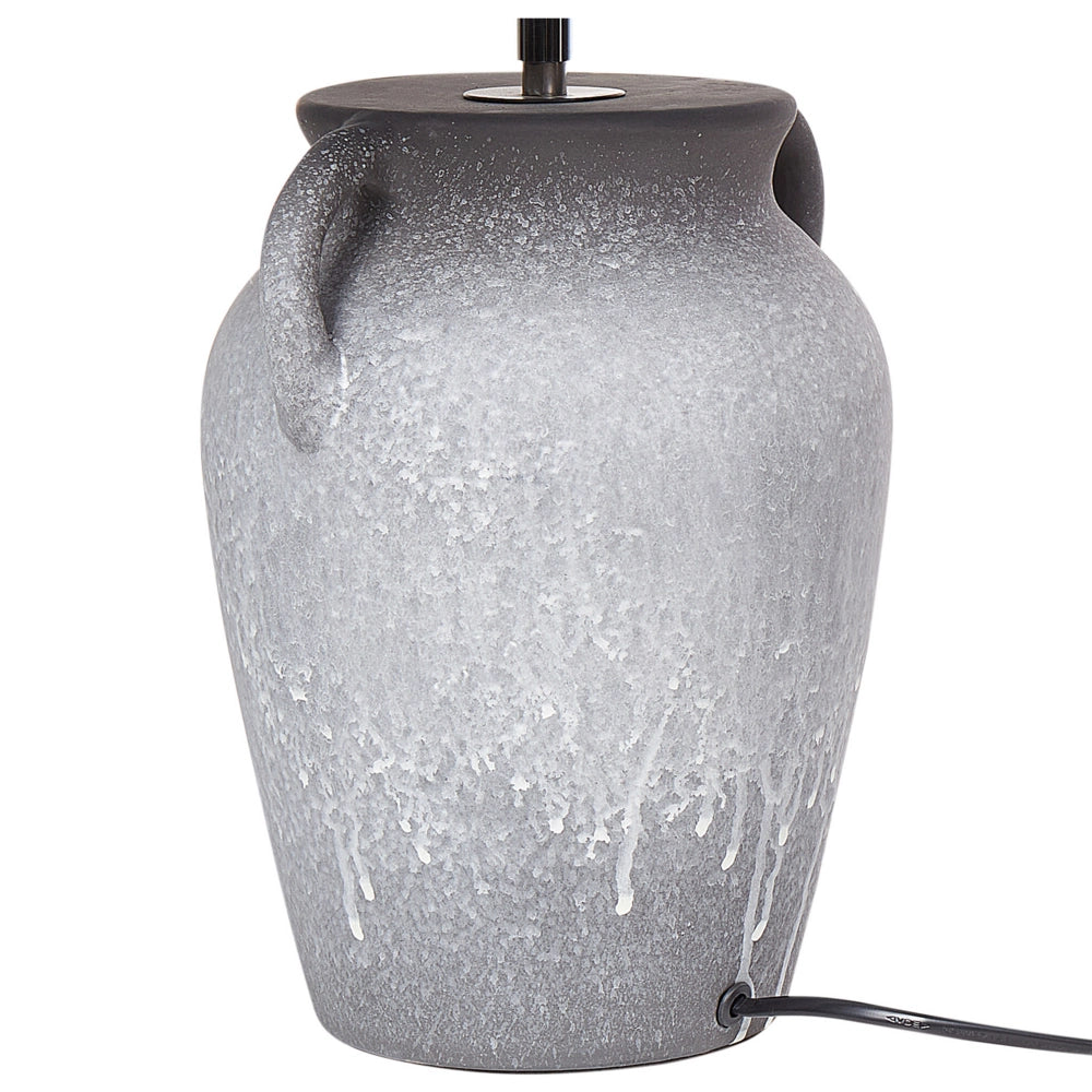 Lampada da tavolo con base in ceramica grigia Paralume a cono regolabile in lino Design moderno e minimalista Soggiorno Camera da letto