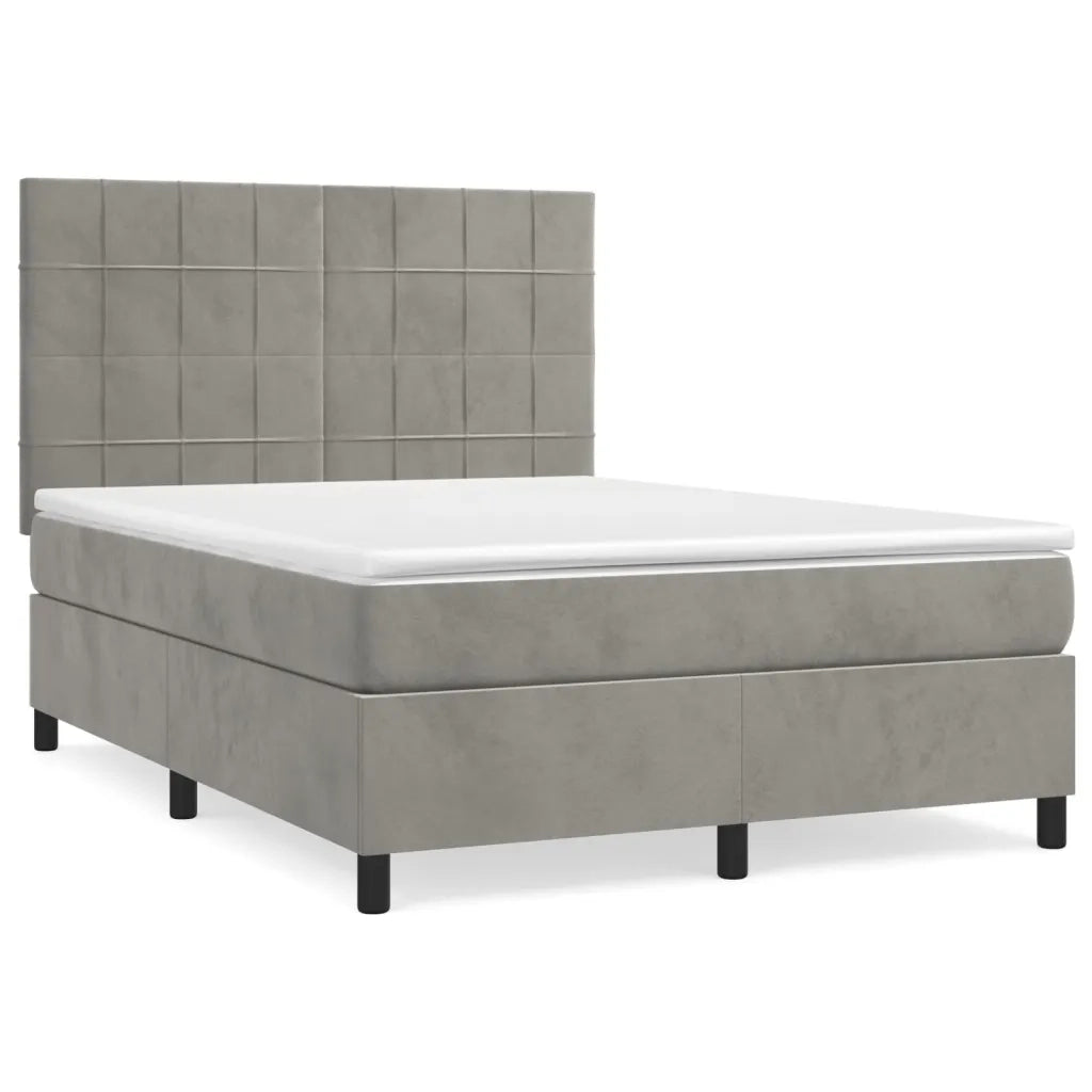Giroletto a Molle con Materasso Grigio Chiaro 140x200cm Velluto 3143025