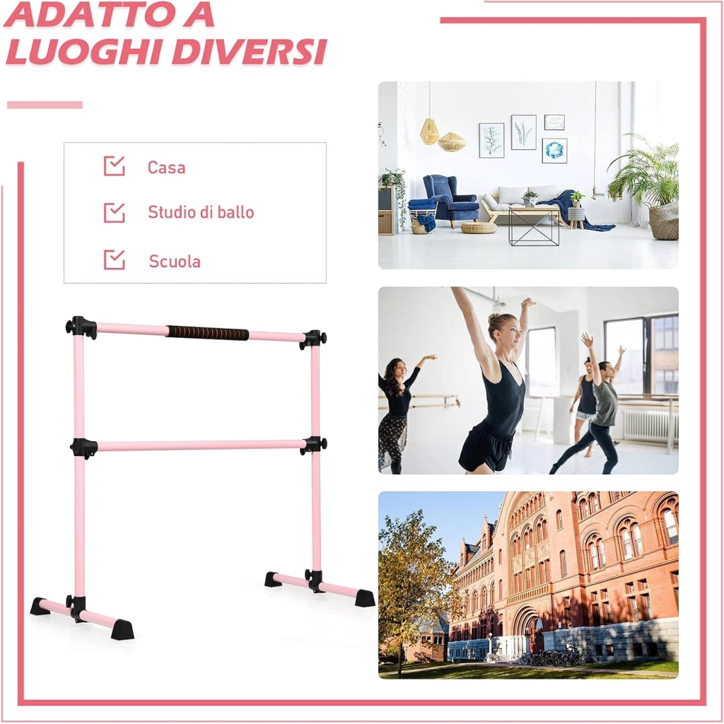 Sbarra da Balletto Doppia in Metallo, Portatile e Regolabile in Altezza con Cuscinetti Antiscivolo e Base Girevole, Ideale per Allenamento Stretch, Carico Massimo 50 kg