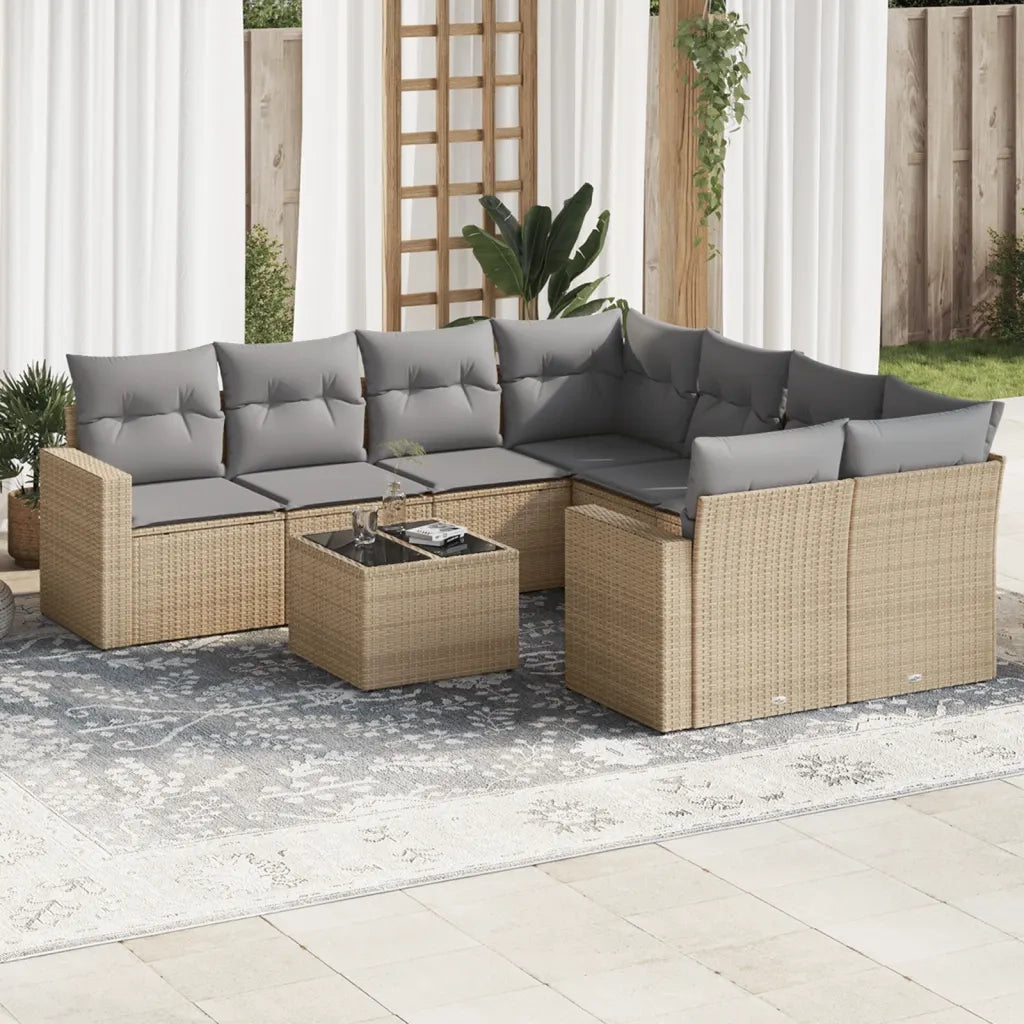 Set Divano da Giardino 9 pz con Cuscini Beige in Polyrattan 3218749