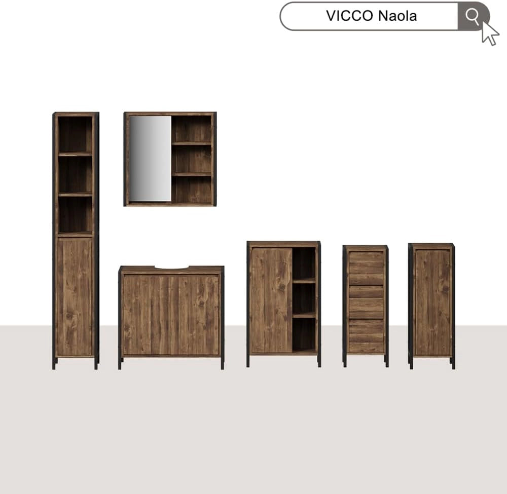 Specchio contenitore bagno Naola, Quercia/nero, 62.2 x 62.5 cm con 1 porta a specchio