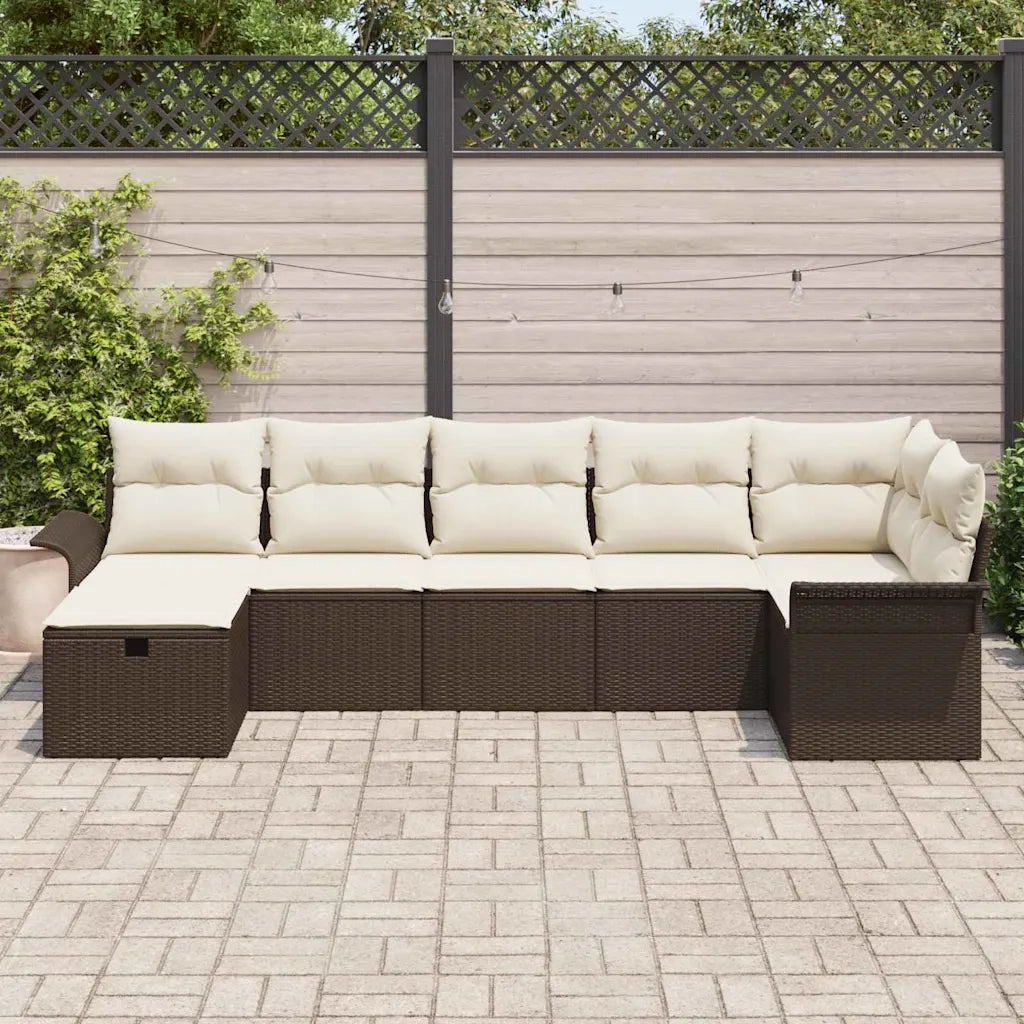 Set Divano da Giardino con cuscino 7 pcs Marrone Poly Rattan