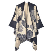 Elegante scialle da donna in cashmere spesso, stile mantella, due in uno