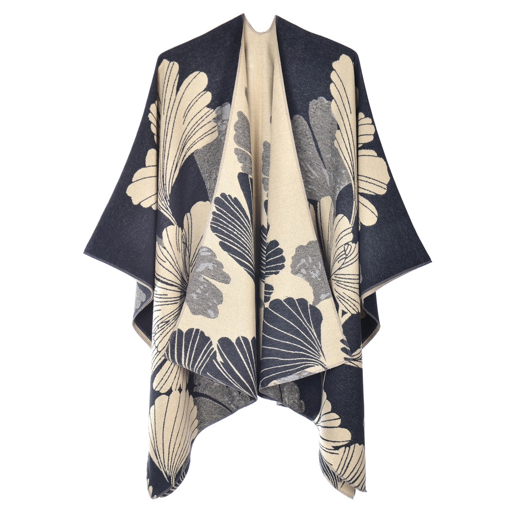 Elegante scialle da donna in cashmere spesso, stile mantella, due in uno