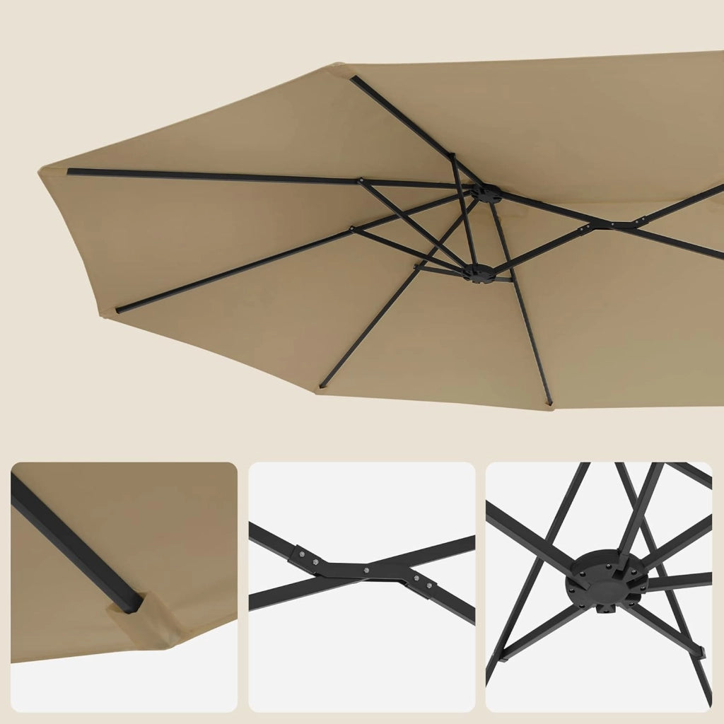 SONGMICS Ombrellone Doppio da Giardino, Parasole di 460 x 270 cm, Extra Grande, UPF50+, con Manovella, per Mercato Esterno Terrazzo, Base non Inclusa, Tortora GPU36BR