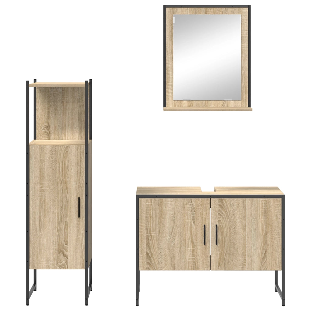 Set di Mobili da Bagno  in 3 Pezzi Rovere Chiaro Legno Ingegnerizzato