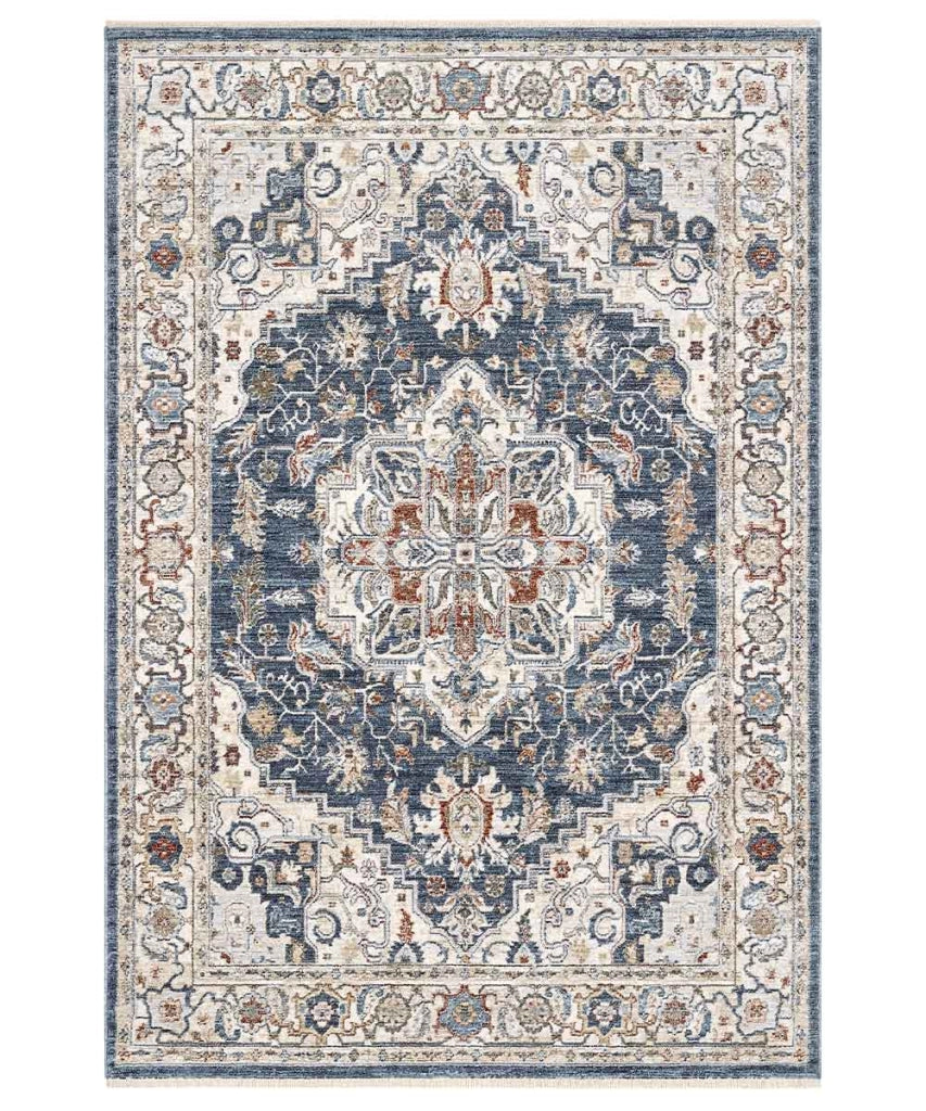 Parure Tappeti orientali MURCIA K7061-E22171 (1 pezzo cm.80x160 + 2 pezzi cm.60x133) motivo persiano stile classico tradizionale colore blu per scendiletto camera matrimoniale