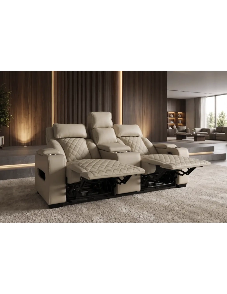 Divano cinema DOMUS 2 posti relax elettrico in similpelle – Beige – 190 x 101 x 103 cm