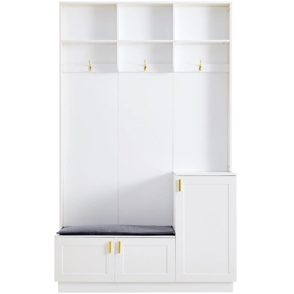 Set da ingresso con panca; scarpiera e 3 ganci; truciolato; bianco; 120x40x200 cm