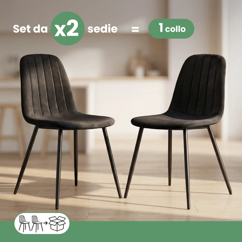 Set di 2 Sedie in velluto trapuntate LUMO Nero gambe nere