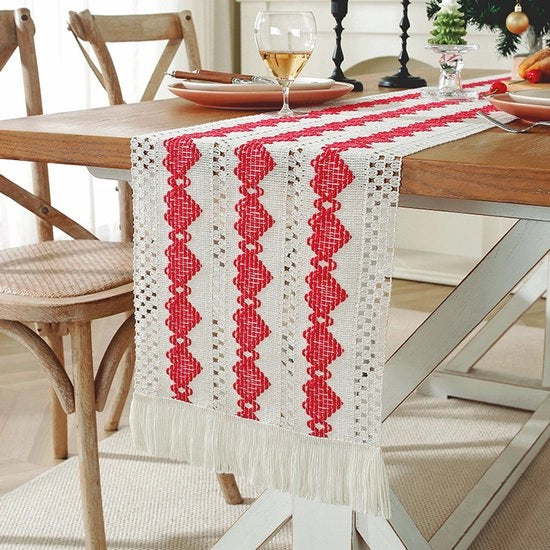 Tavolo di servizio con disegno a tema d'amore rosso - Tavolo di servizio in stile boemo - adatto come decorazione da tavola per un matrimonio in un ristorante o come decorazione per Natale (dimensioni: 30x220cm)