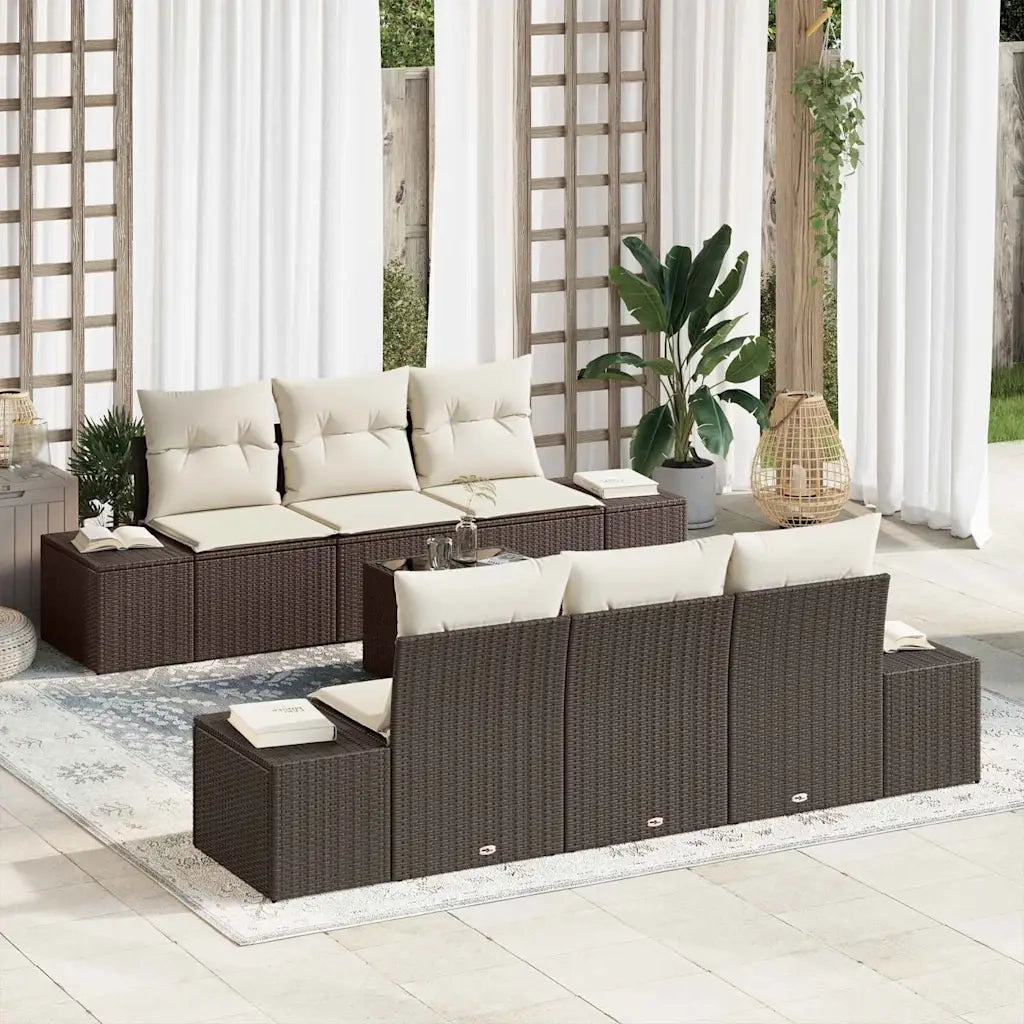 Set Divano da Giardino 8 pcs Marrone e Crema polyrattan