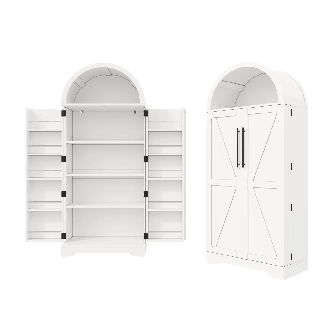 Vetrina con 3 ripiani e 5 vani, con vani aperti ad arco, per cucina e soggiorno, in MDF, bianco, 70 × 40 × 165 cm