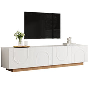 Mobile Porta TV Bianco 170 cm in MDF con 4 Ante ad Arco e Zoccolo a Doghe