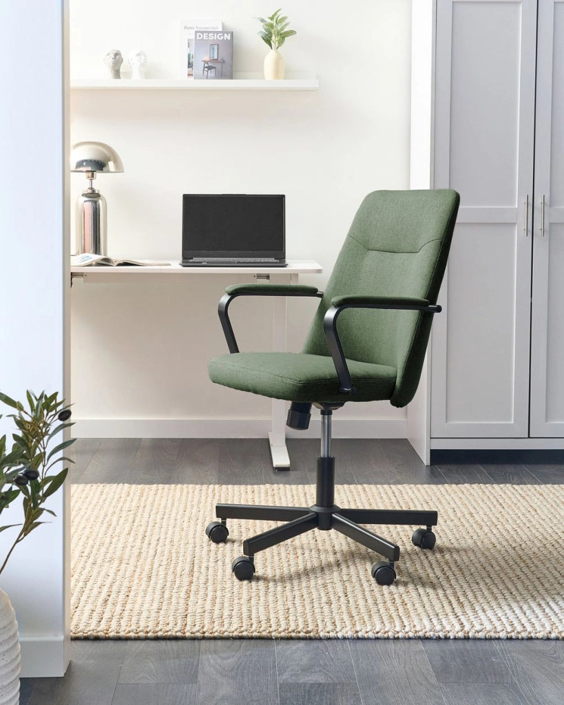 Sedia da ufficio in tessuto verde scuro girevole e regolabile in altezza con braccioli Casa Ufficio Studio Tradizionale Moderna