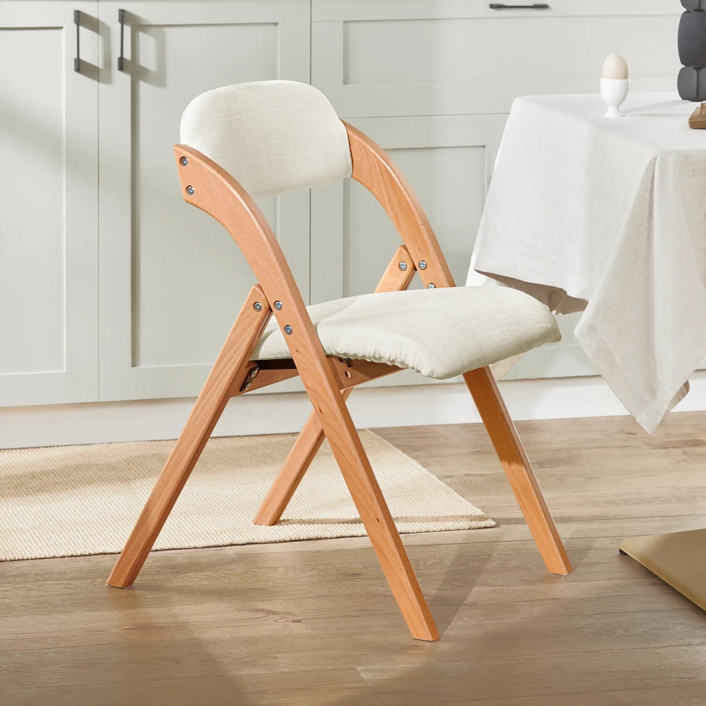 Sedia Pieghevole Sedia da cucina con sedile e schienale imbottiti Sedia da scrivania in faggio bianco FST92-W