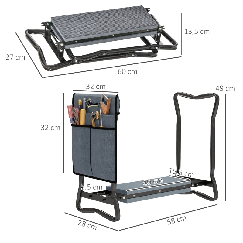 Panca inginocchiatoio pieghevole 2 in 1 da giardino 58 x 28 x 49 cm; grigio