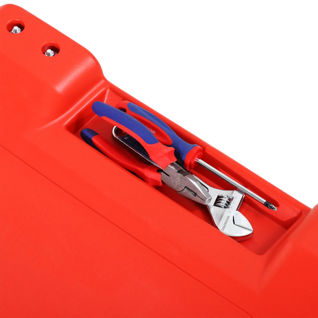 Carrello da Meccanico 100x48x12 cm con Poggiatesta Imbottito e 2 Vassoi Laterali in Plastica Rosso
