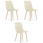 Set di 3 sedie Turin in velluto beige chiaro e gambe effetto legno