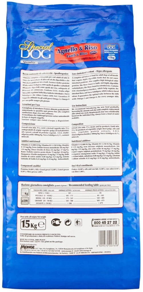 SPECIAL DOG CROCCHETTE CON AGNELLO E RISO PREMIUM FORMATO DA 15 KG