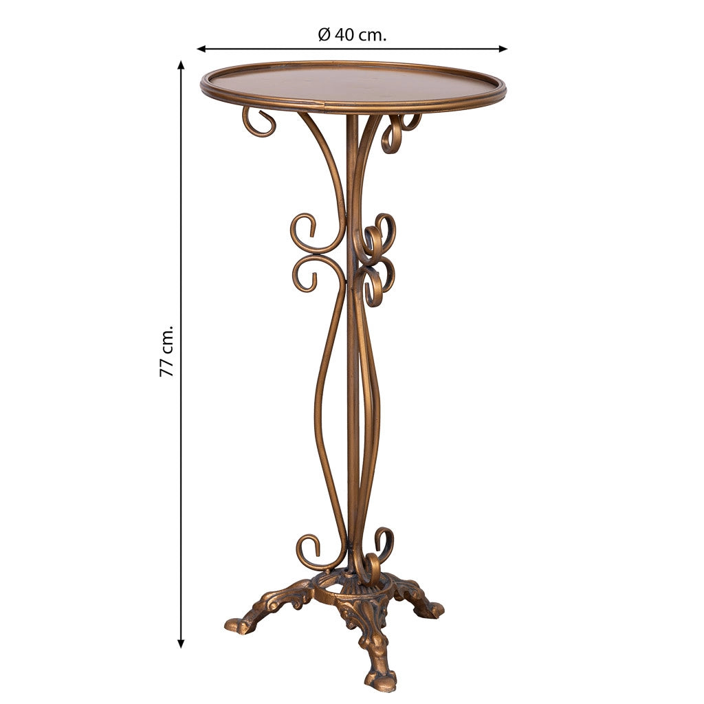 Tavolino in metallo invecchiato dorato 40x40x77