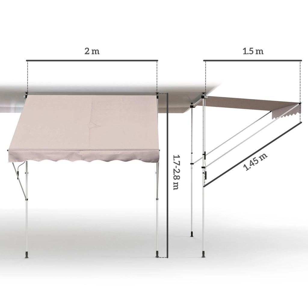 Tenda a braccio pieghevole con morsa fermo altezza regolabile 200x150cm colore bianco crema telaio in alluminio pratica per terrazza e balcone