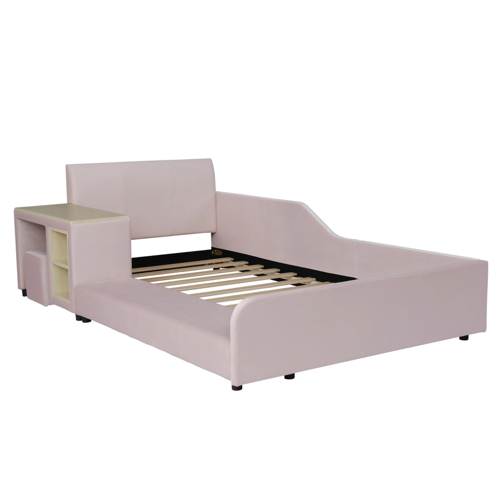 Letto per bambini 90 × 200 cm con scrivania, sgabello et ripiano, senza materasso, in velluto, rosa