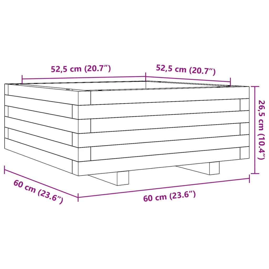Fioriera rialzata per piante fiori terrazza giardino finitura a cera 60 x 60 x 26,5 cm legno di pino massiccio marrone 02_0038470