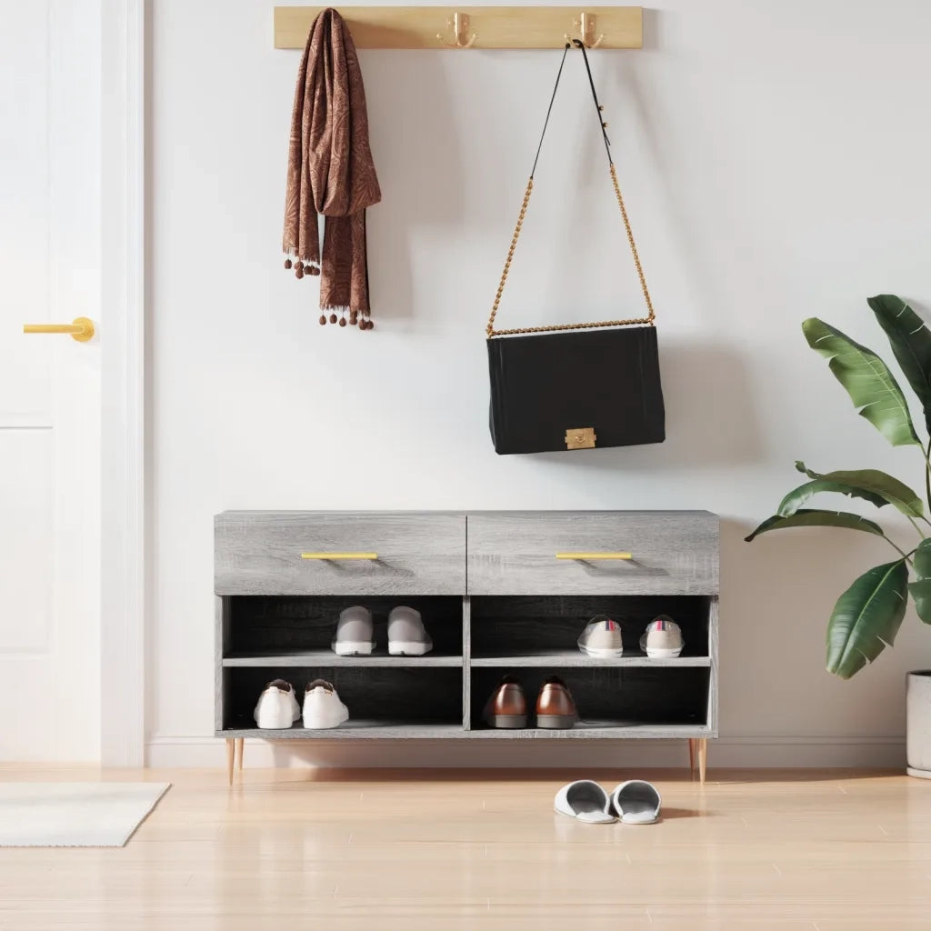 Panca Porta Scarpe | Scarpiera | Mobile per scarpe Grigio Sonoma 102x35x55 cm Legno Multistrato