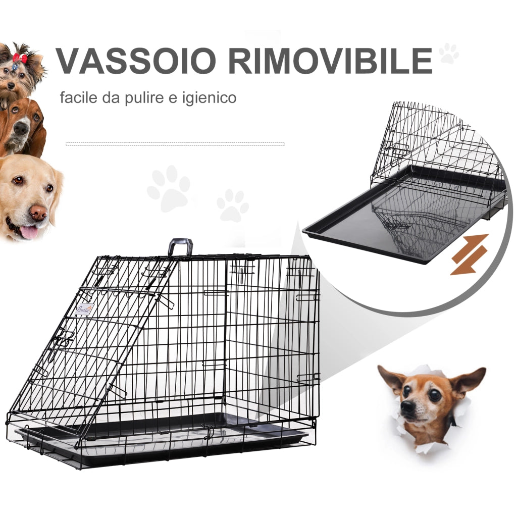 Easycomfort Trasportino per Cani in Metallo e PP, Gabbia per Cani a Trapezio per Auto con Maniglia, 77x47x55cm Nero