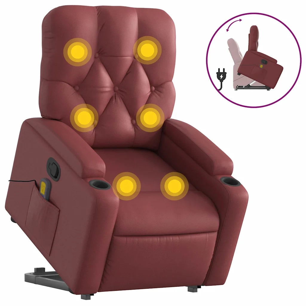 Poltrona | Sedia Relax Alzapersone Massaggi Reclinabile Rosso Vino Similpelle