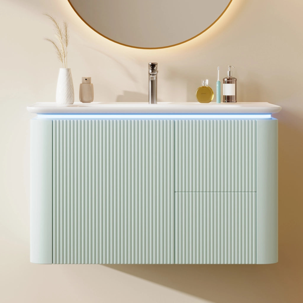 Mobile sottolavabo sospeso con lavabo integrato, struttura verticale, MDF laccato verde 80,5 × 47,5 × 51 cm