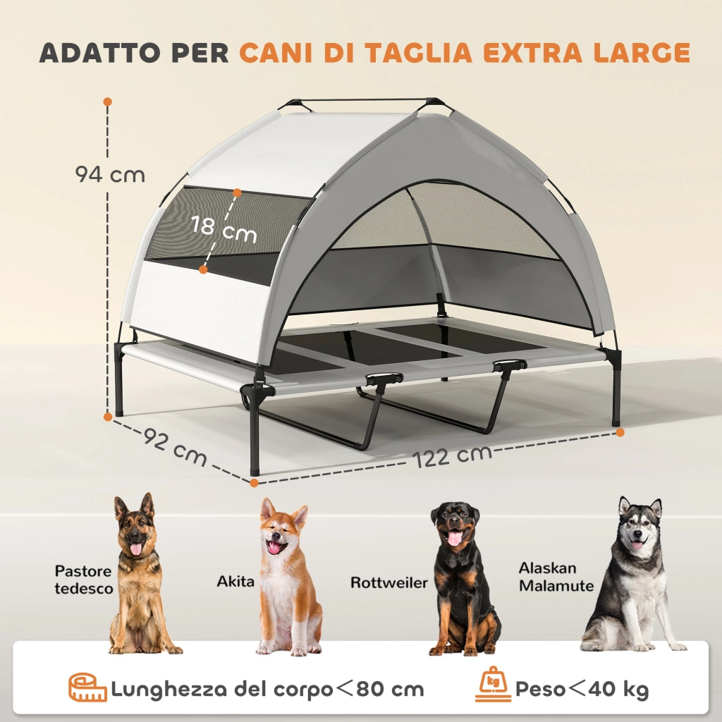 Brandina per Cani Rialzata 122x92x94 cm con Copertura a 3 Lati Rimovibile Tessuto Grigio Chiaro e Nero