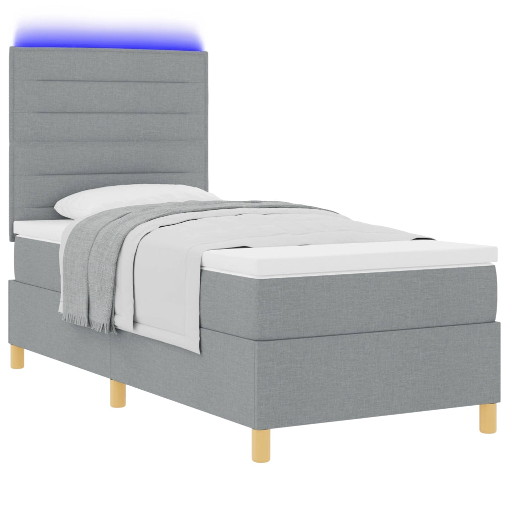 Letto Box Spring con Materasso & Luce LED Grigio Chiaro 80x200 cm in Tessuto