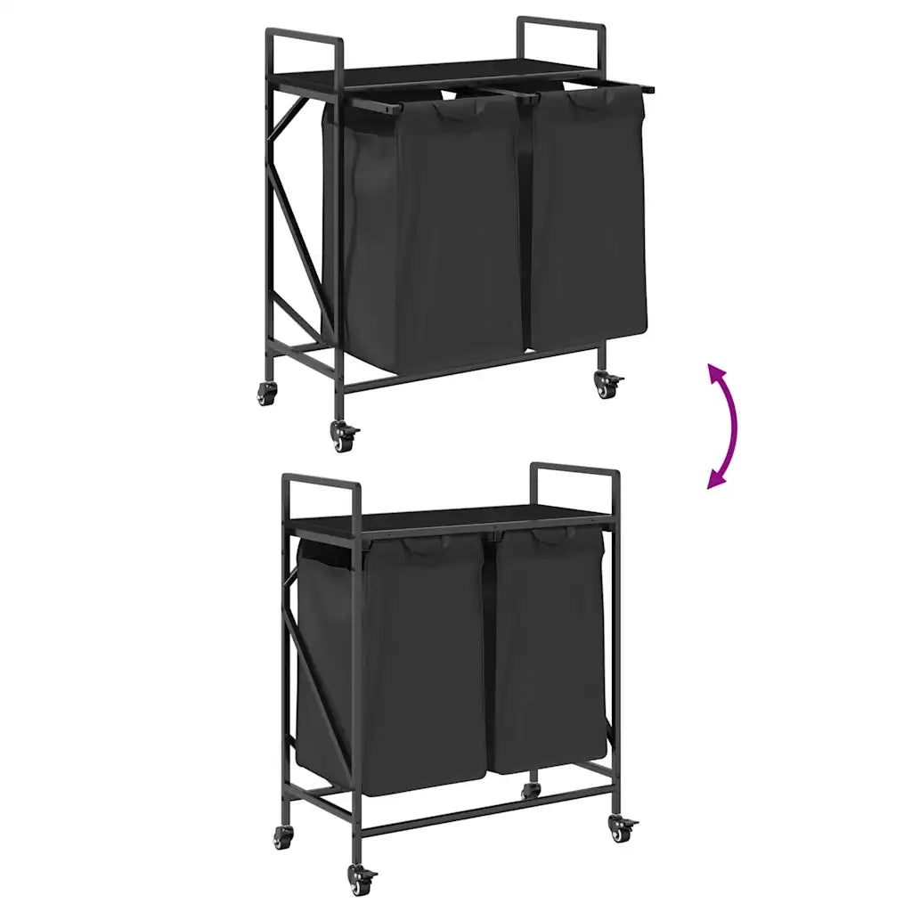 Cesto Portabiancheria 2 Scomparti con Ruote Rovere Nero CFW5642048