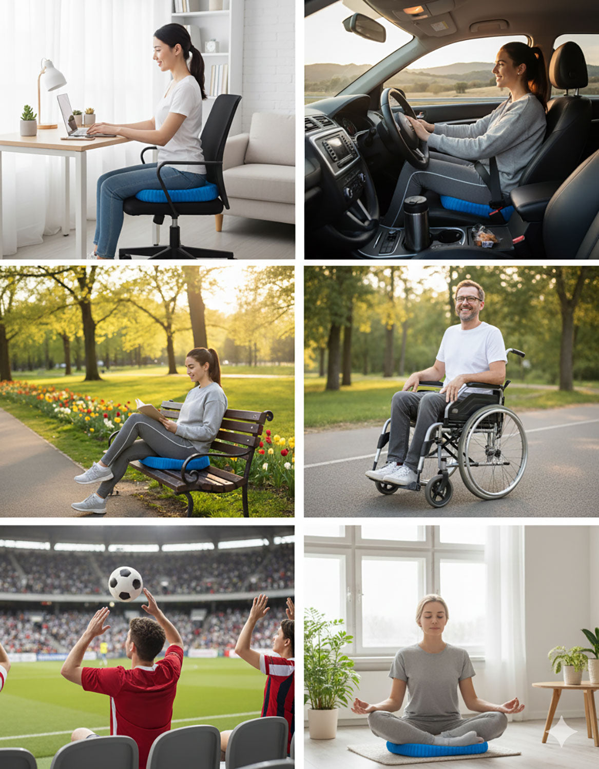 Set 4 Pezzi Cuscino Gel per Sedute Prolungate 37x30x4 cm Ergonomico